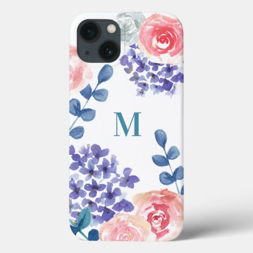 Watercolor floral monogram Boho Personalized iPhone 13 Case