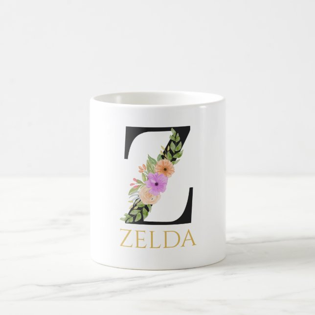 Watercolor Floral Monogram Coffee Mug (Center)