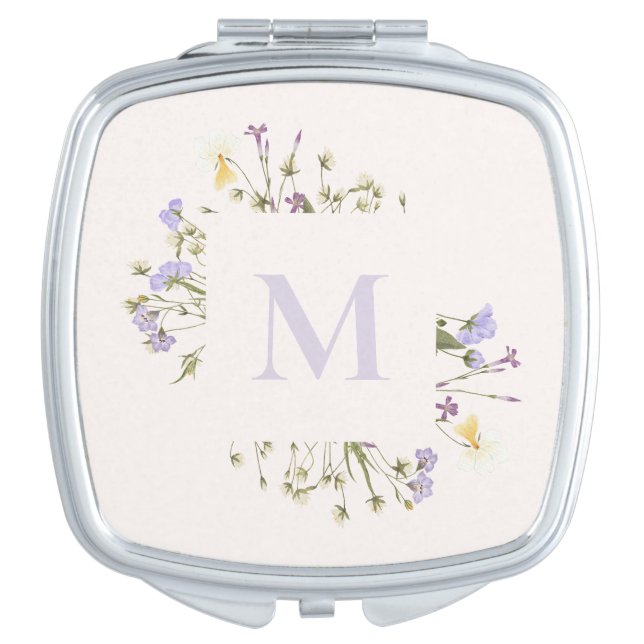 Watercolor floral monogram  compact mirror (Front)