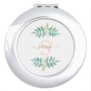 Watercolor Floral Monogram Compact Mirror
