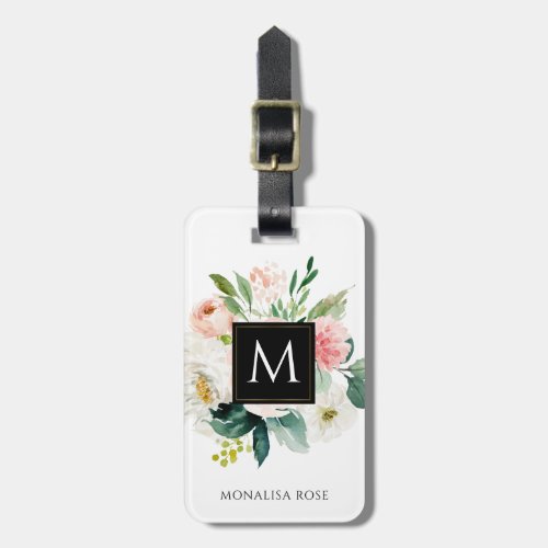 watercolor floral monogram custom name luggage tag
