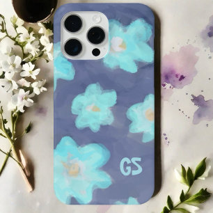 Watercolor floral monogram cute blue wildflowers  iPhone 15 pro max case