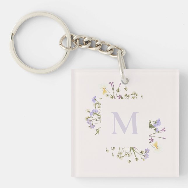 Watercolor floral monogram  keychain (Front)