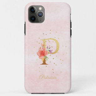 Watercolor Floral Monogram Name Initial P Letter iPhone 11 Pro Max Case