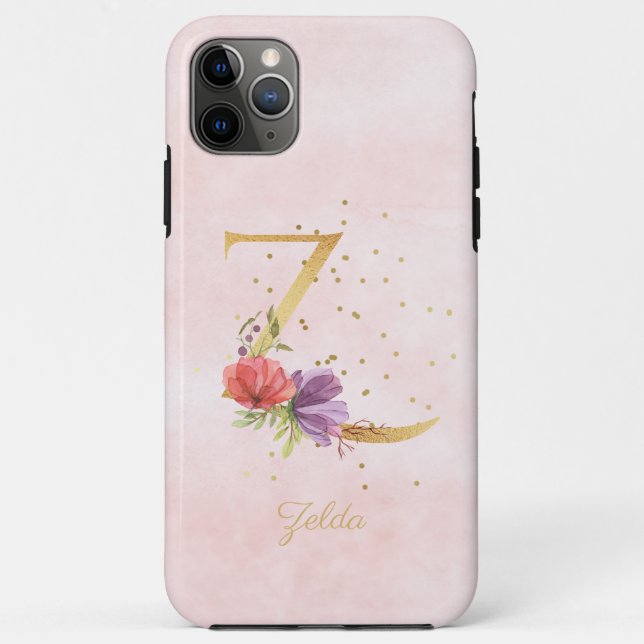 Watercolor Floral Monogram Name Initial Z Letter Case-Mate iPhone Case (Back)