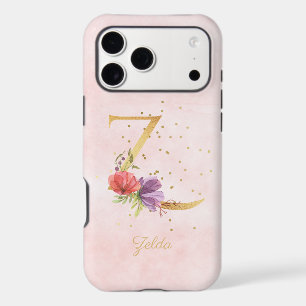 Watercolor Floral Monogram Name Initial Z Letter iPhone 17 Pro Max Case