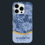 Watercolor Floral Monogram Pattern - Blue on Blue iPhone 16 Pro Case<br><div class="desc">Boho,  maximalist watercolor mutli-tonal blue on blue hibiscus and floral pattern on a dusky blue gray background Simply add your first name and last initial to complete the design.   © 2025 Holiday Hearts Designs</div>