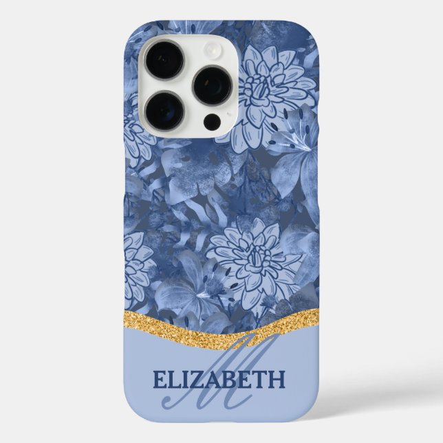 Watercolor Floral Monogram Pattern - Blue on Blue Case-Mate iPhone Case (Back)