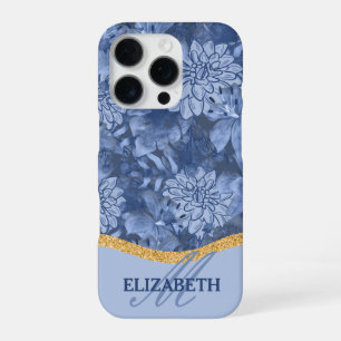 Watercolor Floral Monogram Pattern - Blue on Blue iPhone 16 Pro Case
