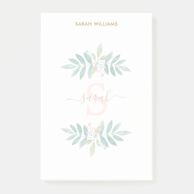 Watercolor Floral Monogram Post-it Notes (Front)