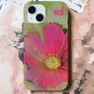 Watercolor floral monogram red green wildflower iPhone 15 case