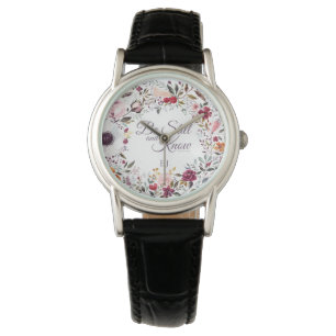 Watercolor Floral Monogram Scripture Watch