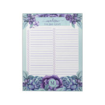 Watercolor Floral Monogram To Do List Notepad