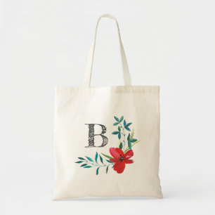 Watercolor Floral Monogram Tote Bag