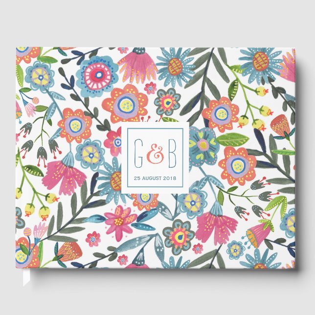 Watercolor Floral | Monogram | Wedding Guestbook (Front)