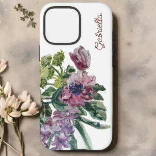 Watercolor floral monogram white green blush pink iPhone 16 pro max case
