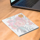 Watercolor floral monogrammed copper circle classy notepad<br><div class="desc">Personal, school (teacher / student) or business trendy hip glamorous notepad with a modern transparent bohemian hand painted red, hot pink and navy blue peony roses and feathers bouquet with metallic look burnt orange copper circle with your monogram / name initials and your text. Personalize it with your letters and...</div>