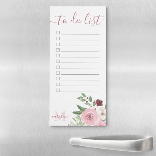 Watercolor Floral Monogrammed Magnetic Notepad