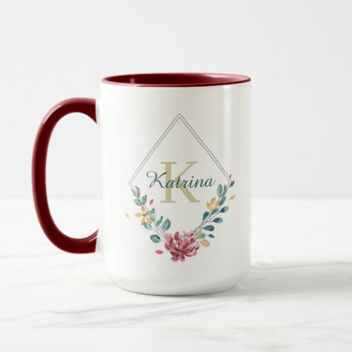 Watercolor Floral Monogrammed Mug