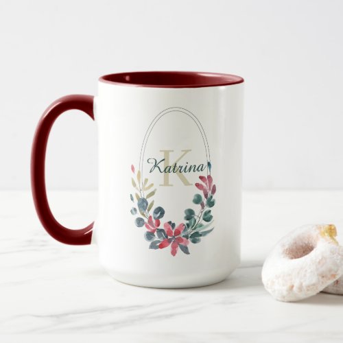 Watercolor Floral Monogrammed Mug