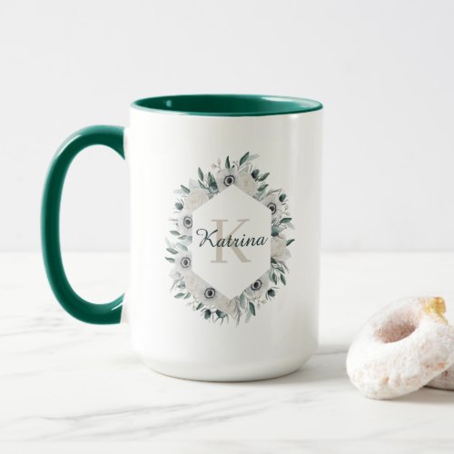 Watercolor Floral Monogrammed Mug