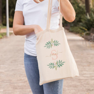 Watercolor Floral Monogrammed Tote Bag