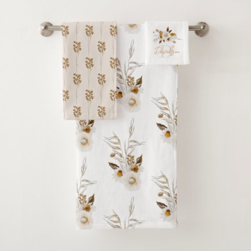 Watercolor Floral Monogrammed Towel Set