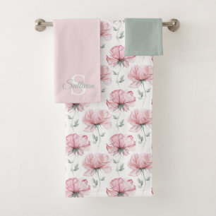 Watercolor Floral Monogrammed Towel Set