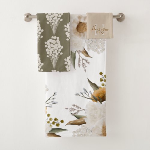 Watercolor Floral Monogrammed Towel Set