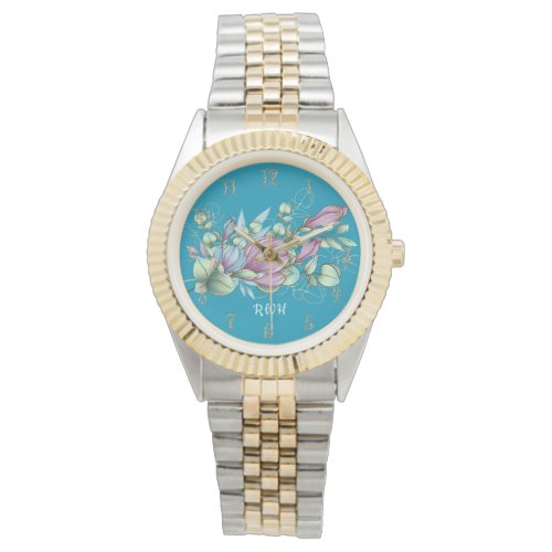 Watercolor Floral Monogrammed Watch