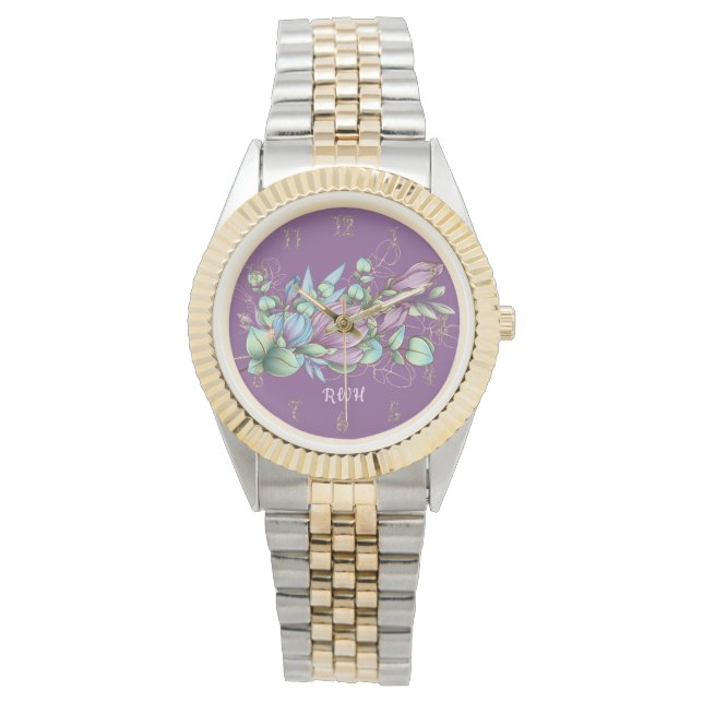 Watercolor Floral Monogrammed Watch (Front)