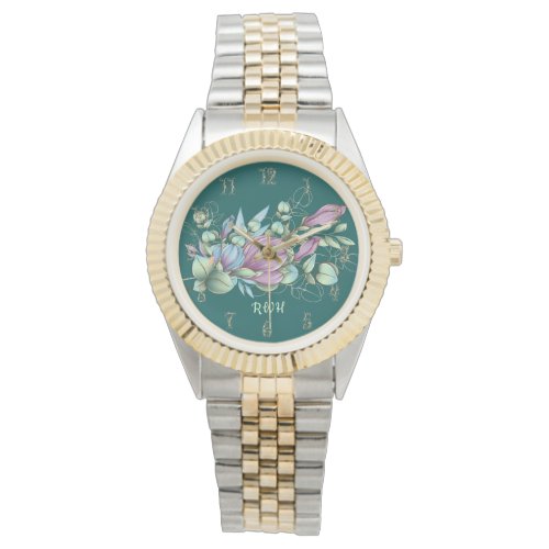 Watercolor Floral Monogrammed Watch