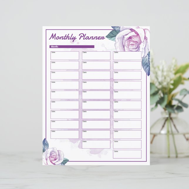 Watercolor Floral Monthly Planner Template  (Standing Front)