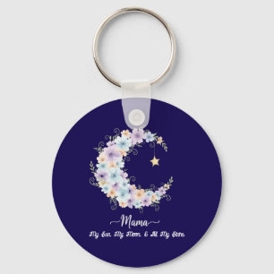 Watercolor Floral Moon Mama Keychain
