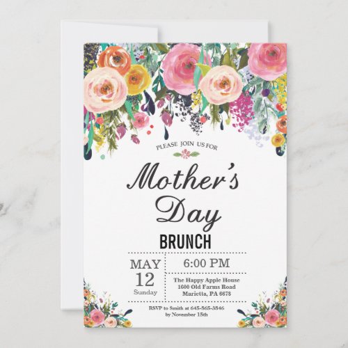 Watercolor Floral Mothers Day Brunch Invitation