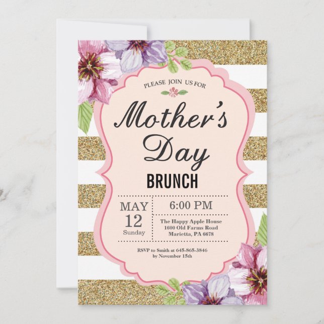 Watercolor Floral Mothers Day Brunch Invitation (Front)