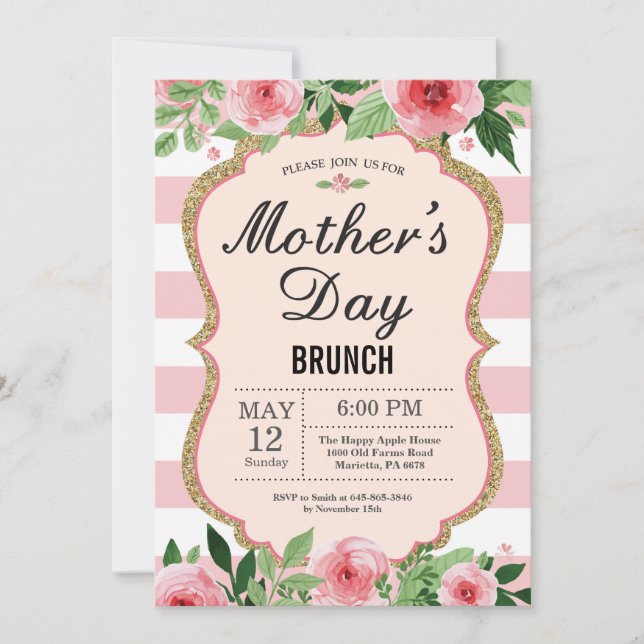 Watercolor Floral Mothers Day Brunch Invitation (Front)