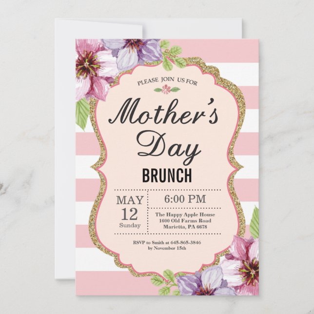 Watercolor Floral Mothers Day Brunch Invitation (Front)