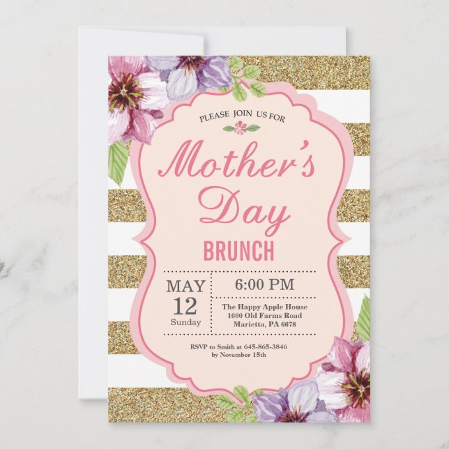 Watercolor Floral Mothers Day Brunch Invitation (Front)