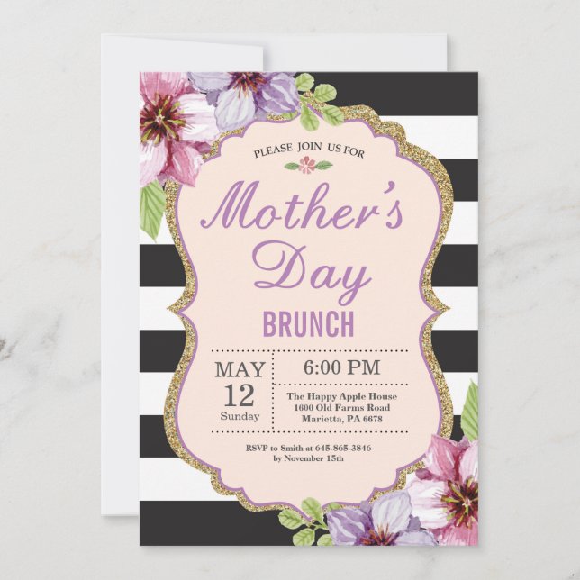 Watercolor Floral Mothers Day Brunch Invitation (Front)