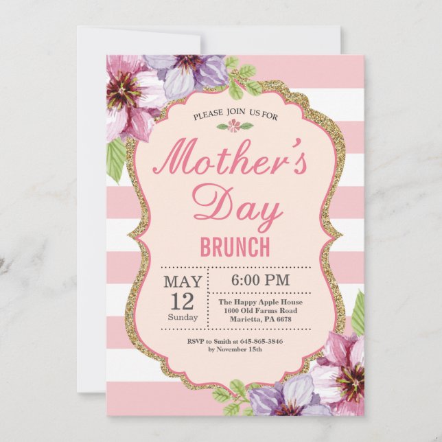 Watercolor Floral Mothers Day Brunch Invitation (Front)