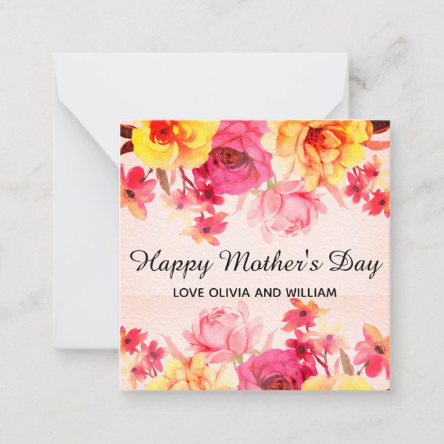 Watercolor Floral Mother's Day  Note Card (Front)