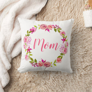Watercolor Floral Mother's Day Photo Gift for Mom Throw Pillow