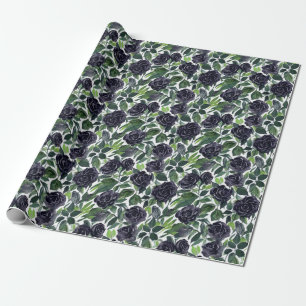 Watercolor floral motif: black roses wrapping paper