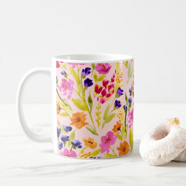 Watercolor Floral - Mug (With Donut)