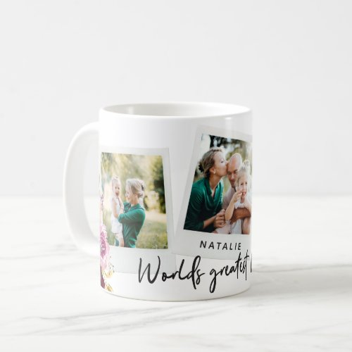 Watercolor floral multi photo worlds greatest mom coffee mug