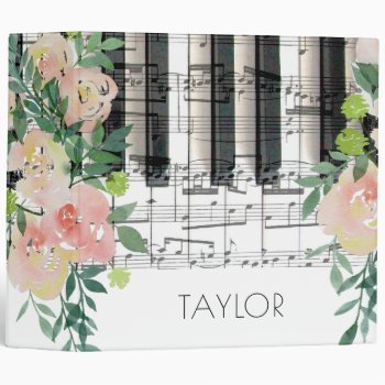 Watercolor Floral Music Piano Keyboard Notes Binder by musickitten at Zazzle