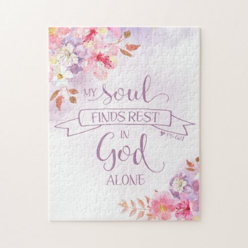 Watercolor Floral My Soul Finds Rest _ Ps 621 Jigsaw Puzzle