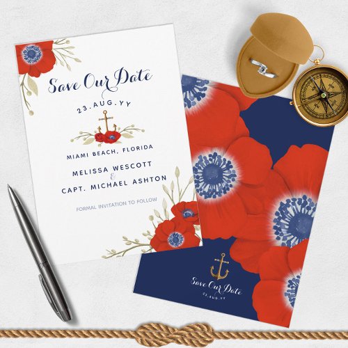 Watercolor Floral Nautical Navy Anchor Wedding Save The Date