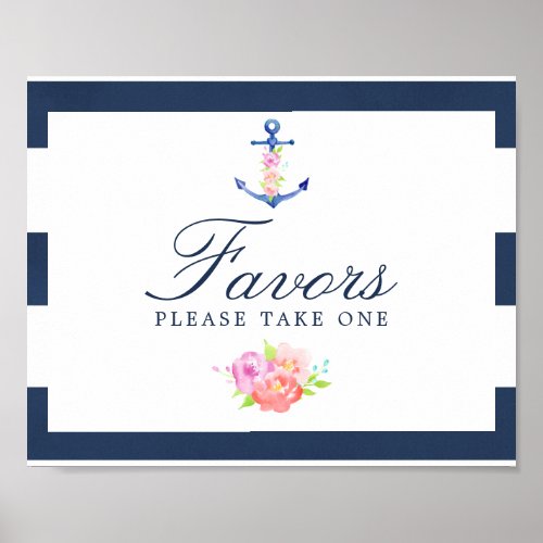 Watercolor Floral Nautical Wedding Favors Sign